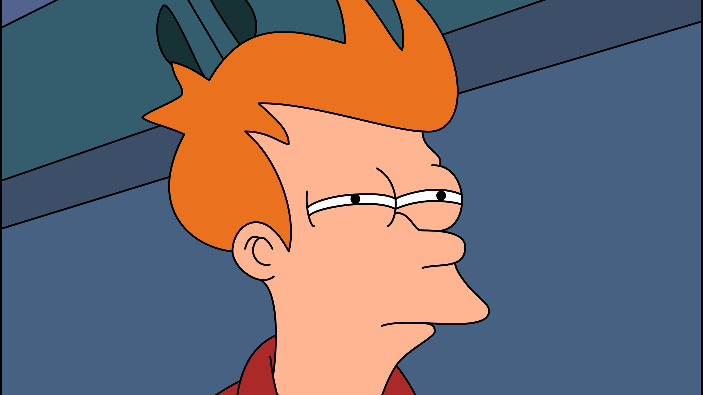 Image of Fry from the animated show Futurama with narrowed eyes and a skeptical look